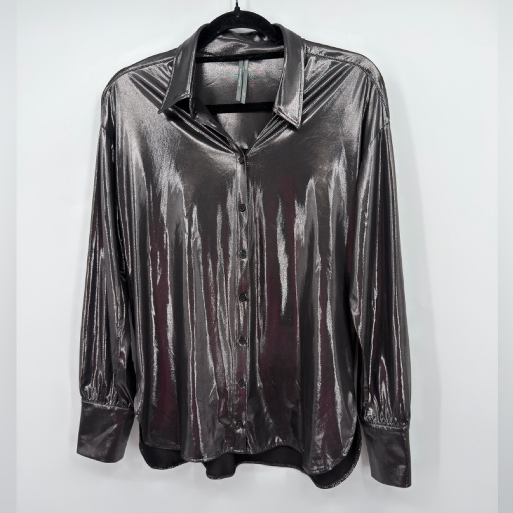 Anthropologie Metallic Button Front Blouse Shimmer Long Sleeve Top Size XS - Picture 2 of 5